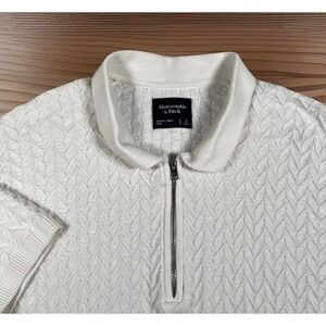 VTG Abercrombie & Fitch Ivory Cable Knit 1/2 Zip Polo Men S Comfort Stretch-EUC